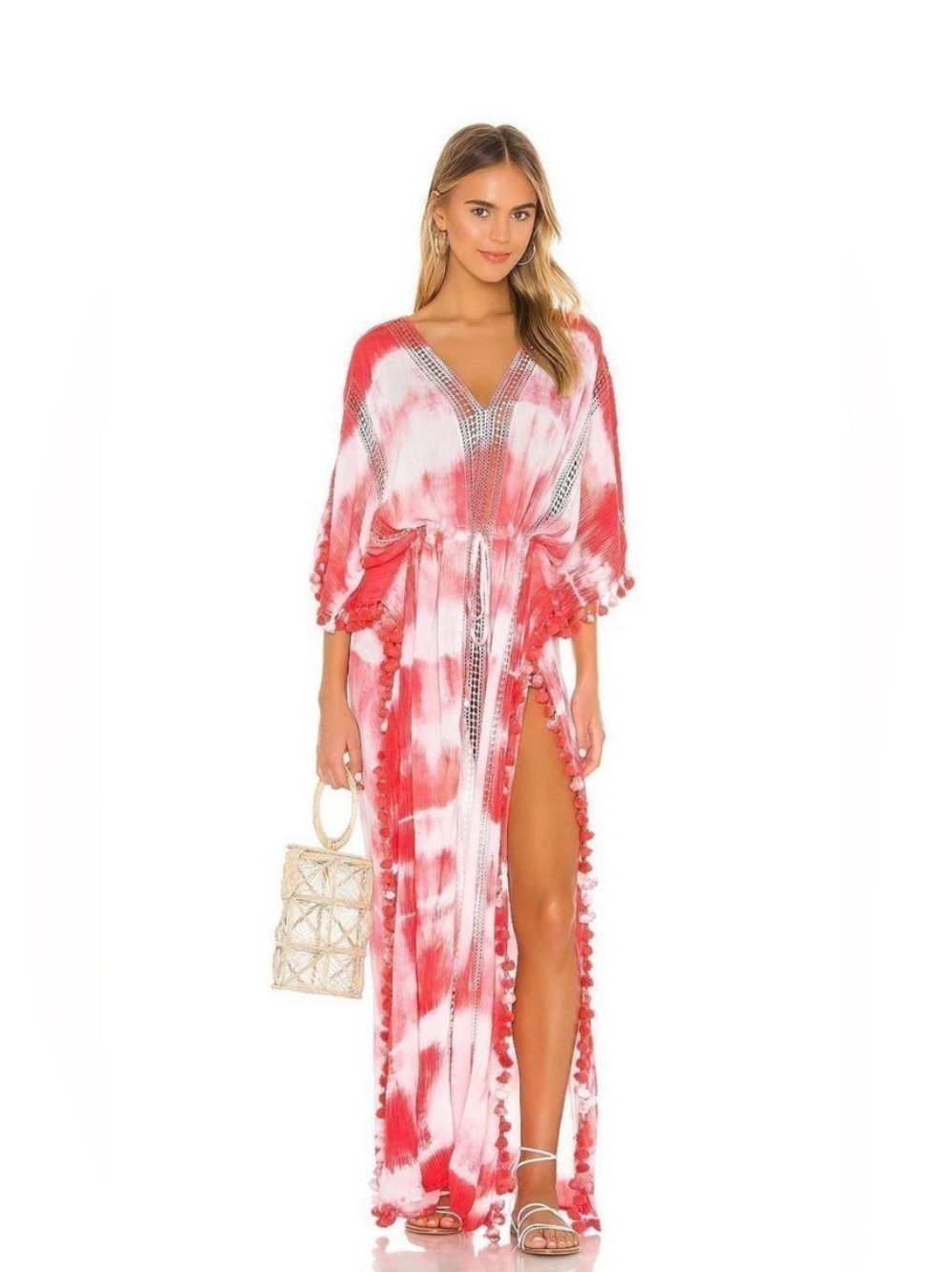 NWT Michael Stars Farrah Maxi Tie-Dye Pom-Pom Kaftan Cover-up - One   Size - $98